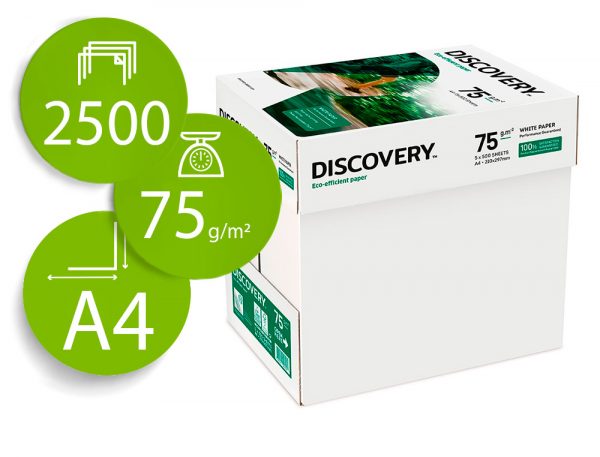 PAPEL FOTOCOPIA DISCOVERY FAST DIN A4 75 GR PAPEL MULTIUSO TINTEIRO E LASER CAIXA DE 2500 FOLHAS